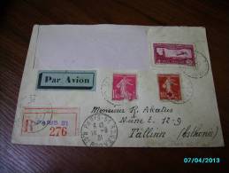 1931  FRANCE  PARIS  REGISTERED  AIR MAIL  COVER TO  ESTONIA , VIGNETTE  CINDERELLA  LA BELLE FRANCE , WITH CUT OUT - 1927-1959 Storia Postale