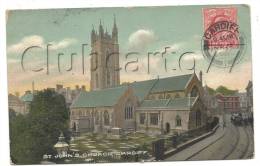 Cardiff Ou Caerdydd  (Royaume-Uni, Pays De Galles) :  The St John's Church And The Little Tramway En 1908. - Andere & Zonder Classificatie