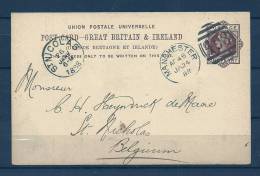 Briefkaart Van Manchester Naar St Nicolas (Belgium) 24/01/1888 (GA5805) - Covers & Documents