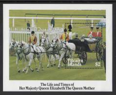 Pitcairn Islands MNH Scott #257 Souvenir Sheet $2 Queen Mother In Coach At Ascot - 85th Birthday - Pitcairninsel