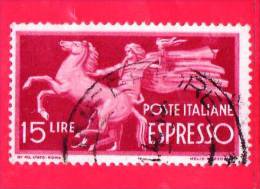 ITALIA - 1945 - USATO - Democratica, ESPRESSO  - 15 L. • Piede Alato • Rosso - Eilpost/Rohrpost