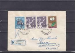 Chevaux - ONU - Nations Unies - Fleurs - Pigeons - Yougoslavie - Lettre Recommandée De 1955 - Cartas & Documentos