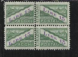 SAN MARINO 1945 PACCHI POSTALI LIRE 15 MNH COPPIA PAIR - Parcel Post Stamps