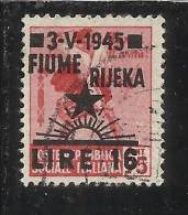 ITALY ITALIA OCCUPAZIONE FIUME 1945 L. 16 SU 0,25 USED TIMBRATO SENZA FILIGRANA - Joegoslavische Bez.: Fiume