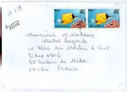 Lettre Cover Par Avion Via Air Mail Mauritius Ile Maurice Pour La France - CAD Black River Effacé / 2 Tp Poisson - Mauritius (1968-...)