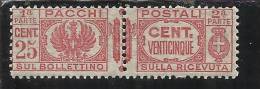 ITALY KINGDOM ITALIA REGNO 1927 PACCHI POSTALI AQUILA SABAUDA CON FASCI CENT.25 MNH - Paquetes Postales