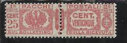 ITALY KINGDOM ITALIA REGNO 1927 PACCHI POSTALI AQUILA SABAUDA CON FASCI CENT.25 MNH - Postal Parcels