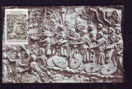 ARCHEOLOGY, LA COLONNE DE TRAJAN.PREMIERE GUERRE DACIQUE LES DACES SOLLICITENT LA PAIX  ,CM, MAXICARD,1975, ROMANIA - Prehistoria