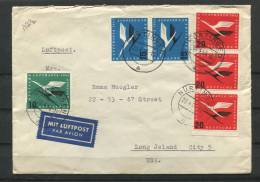 Germany  1955 Cover Nuringen  USA Mi 206-8 Lufthansa Pair, Strip Of 3 - Lettres & Documents