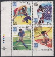 Se-tenent Used India 2004, Olympics Athens, Wrestling, Shooting, Hockey, Athletics, Sport, - Oblitérés