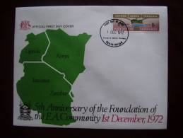 KUT 1972 5th.Anniv Of EAST AFRICAN COMMUNITY  5/- STAMP On FDC. - Kenya, Uganda & Tanzania