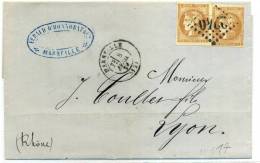 FRANCE - BORDEAUX N° 43A ( 2 DONT UN TOUCHÉ A DROITE ), OBL. GC DE MARSEILLE LE 8/4/1871 - TB - 1870 Bordeaux Printing