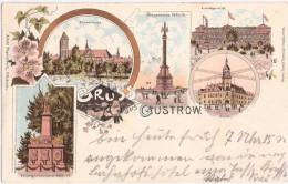 Güstrow Color Litho Landgericht Domkirche Post Kriegerdenkmal Bahnpost ROSTOCK KAROW  ZUG 185 3.10.1898 Guestrow Gustrow - Guestrow