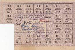 CROATIA  --  BON, COUPON  K - 1   -- POST WAR YEARS 1951  -   GRAD ZAGREB    --  RRR - Croatie