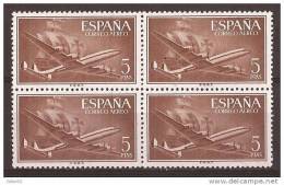 ES1177-LA318TA.Spain.SUPER-CONSTELLATION Y NAO SANTA MARIA.Aereo. 1955/56.(Ed.1177**)sin Charnela LUJO  BLOQUE DE 4 - Unused Stamps
