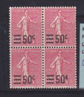 FRANCE N°224 50C S 65C ROSE TYPE SEMEUSE LIGNEE  0 RELIES A C ET C EMPATE SUR LE 4EME TIMBRE NEUF SANS CHARNIERE BL DE 4 - Neufs