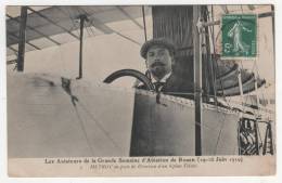 Delcampe - + CPA LES AVIATEURS DE LA GRANDE SEMAINE D´AVIATION DE ROUEN, METROT AU POSTE DE DIRECTION D´UN BIPLAN VOISIN, 1910 + - Flieger