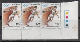 INDIA, 1992, Olympic Games,  Olympics,,  Rupee 1 Stamp, Strip Of 3, With Traffic Lights, (Discuss), MNH, (**) - Ungebraucht