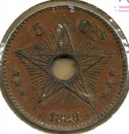 CONGO BELGIUM 5 CENTIMES STAR INSCRIPTIONS FRONT LEOPOLD II MONOGRAM BACK 1888/7 UNC KM3 READ DESCRIPTION CAREFULLY !!! - 1885-1909: Leopold II