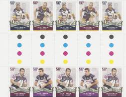 Australia 2008 Centenary Rugby League Cowboys, Broncos, Sea Eagles, Storm Gutter Strip MNH - Feuilles, Planches  Et Multiples