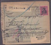 Germany1911: Michel93 Pn Package Form From Berlin To Budapest - Autres & Non Classés