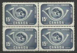 Canada Scott # 372 MNH VF Block Of 4 UPU............. . ..................... .....S50 - Hojas Bloque