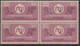 India 1965 Block Of 4, International Telecommunication ,Union, Telecom - Blokken & Velletjes