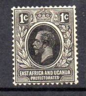 East Africa & Uganda 1912 GV Wmk. Crown CA 1c. Black, Fine Used (A) - Protectorados De África Oriental Y Uganda