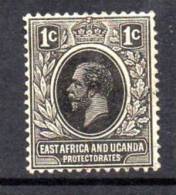 East Africa & Uganda 1912 GV Wmk. Crown CA 1c. Black, Fine Used (A) - East Africa & Uganda Protectorates