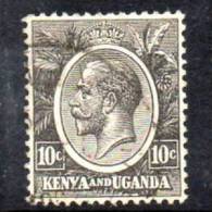 Kenya & Uganda 1922 GV Wmk. Script CA 10c Black, Fine Used (A) - Kenya & Uganda