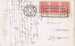 2917. Postal LIEGE (Belgica) 1921, Route Dover Ostend ( 2 Services Daily) - Covers & Documents