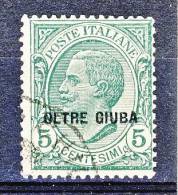 Oltre Giuba 1925 SS 1 Francobolli D'Italia Sovrastampati, N. 3 C. 5 Verde USATO Cat. € 22 - Oltre Giuba