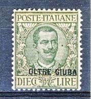 Oltre Giuba 1925 SS 1 Francobolli D'Italia Soprastampati, N. 15 Lire 10 Oliva E Rosa MNH Centratura Perfetta  Cat. € 200 - Oltre Giuba