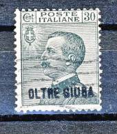 Oltre Giuba 1925 SS 2 Francobolli D'Italia Sovrastampati, N. 17 C.30 Grigio USATO  Cat. € 35 - Oltre Giuba