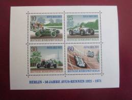 Deutsche Bundespost Berlin  Bloc Feuillet 4 Val 370/73 N°3 MNH **50e Anniversaire Courses Automobiles Avus Polychrome - Blocks & Kleinbögen