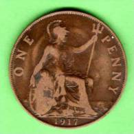 UK UNITED KINGDOM GREAT BRITAIN - 1 Penny - 1917 - KM 810 - VF - D. 1 Penny