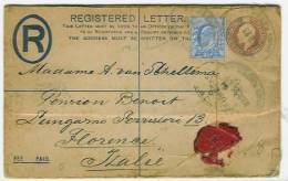 Registered Letter Two And Onne Penny + 2 1/2  Pence London 23.3.1906 To Florence/Italy - Covers & Documents