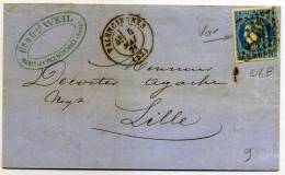 FRANCE - BORDEAUX N° 46B, OBL. GC VALENCIENNES LE 5/5/1871, POUR LILLE, PERLE SOUS LE NEZ - TB - 1870 Bordeaux Printing