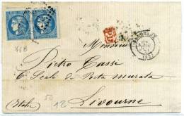 FRANCE - BORDEAUX N° 46B PAIRE, OBL. GC DE BORDEAUX LE 19/6/1871, POUR LIVOURNE - TB - 1870 Bordeaux Printing