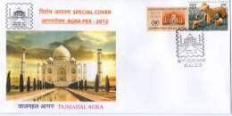 India 2012 Taj Mahal AGRAPEX-12 Architecture EMBOSSED Special Cover Inde Indien # 6505 - Moschee E Sinagoghe