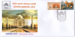 India 2012 Taj Mahal AGRAPEX-12 Architecture EMBOSSED Special Cover Inde Indien # 6505 - Mosques & Synagogues