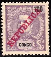 CONGO - 1911-  D. Carlos I, Com Sobrecarga «REPUBLICA»  700 R.   * MH   MUNDIFIL  Nº 74 - Congo Portuguesa