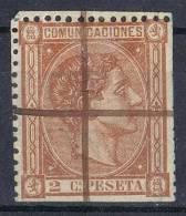 Sello 2 Cts Castaño Rojo Alfonso XII 1876, Cruz Tinta, Num 162a  º - Oblitérés