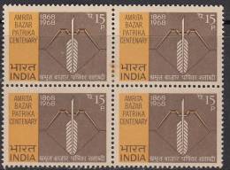 India MH 1968, Block Of 4,  Amritha Bazar Patrika, Newspaper, Jounalism. - Blocs-feuillets