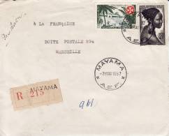 MAYAMA CONGO 1957 AFRIQUE COLONIE FRANCAISE LETTRE RECOMMANDEE PAR AVION POUR LA FRANCE MARSEILLE MARCOPHILIE - Cartas & Documentos