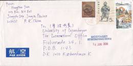 China Chine Par Avion JIANGYIN CITY 2000 Mult. Franked Cover Brief (Red Cancel) To Denmark - Briefe U. Dokumente