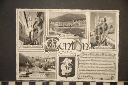 MENTON - Carte 4 Vues (peu Courantes) - Blason - N° H 338  NOIR ET BLANC Editions Photoguy - Menton