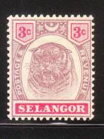 Malaya Selangor 1895-99 Tiger 3c Mint Hinged - Selangor