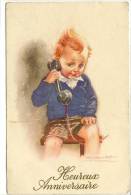 Carte Postale Ancienne Illustrateur Mauzan - Heureux Anniversaire - Enfant Au Téléphone - Mauzan, L.A.