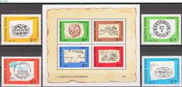 HUNGARY, 1972, Federation Of Hugarian Philatelists, Set Of 4 + Sheet Of 4, Sc/Mi B294-B298 / 2760A-63A,Bl-88A - Unused Stamps